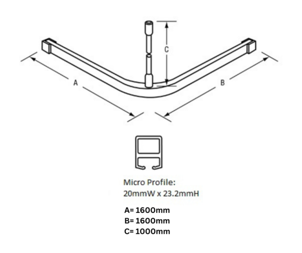 SCT_1600X1600MM MICRO SHOWER CURTAIN TRACK "L" SHAPED - Image 3